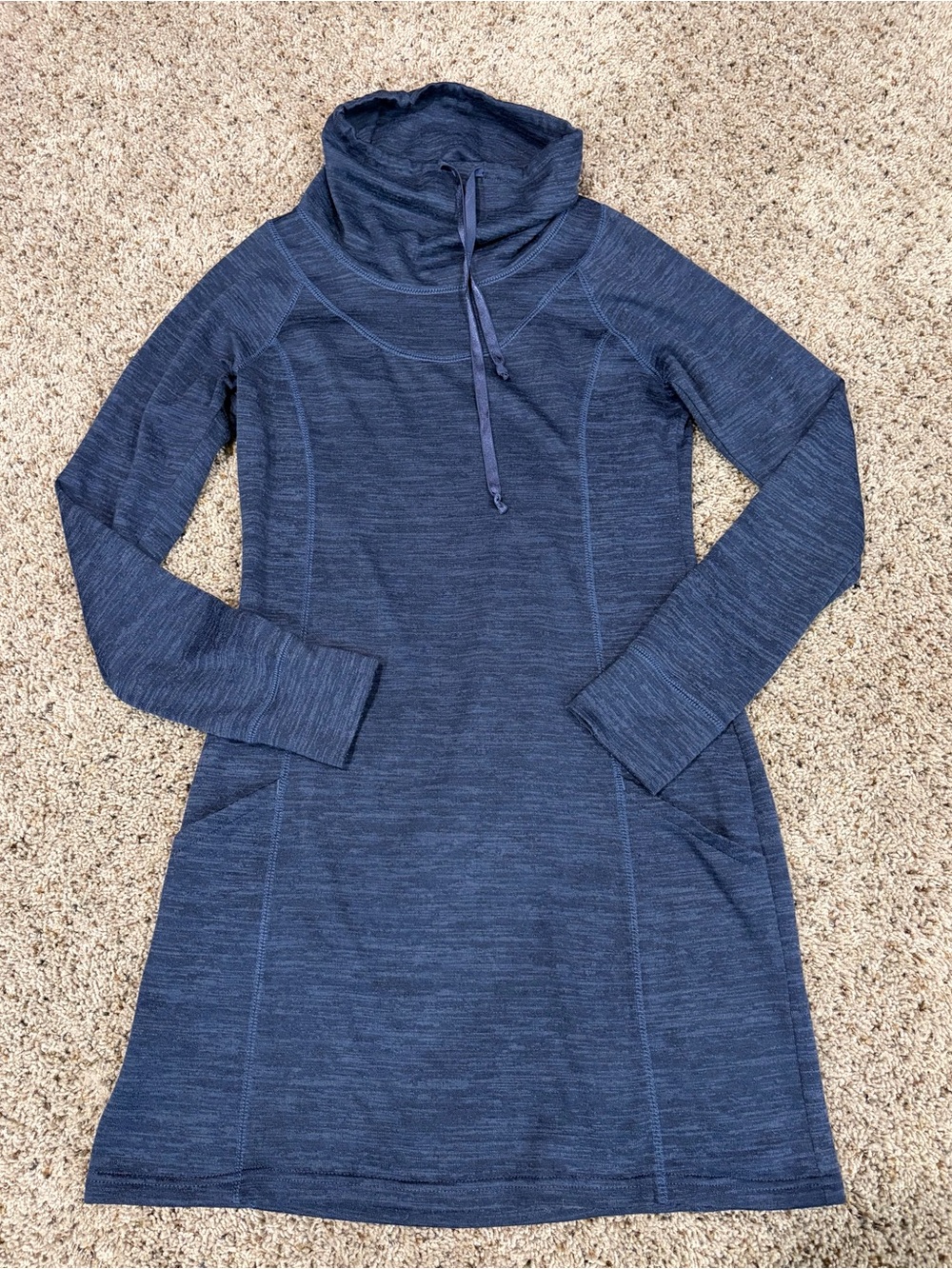 Kuhl Long Sleeve Dress, Women's Blue Funnel Neck Knit Sweater Dress, Size M